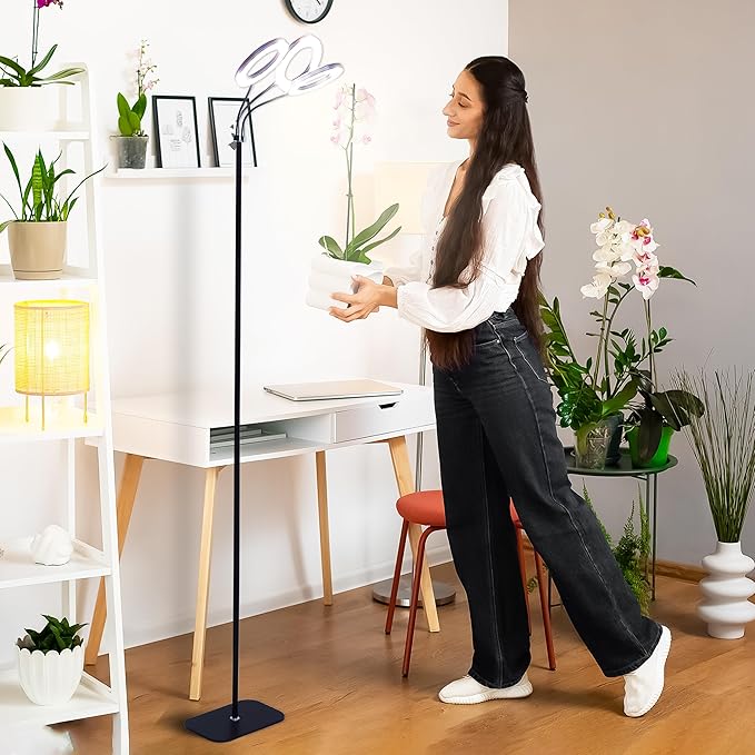 Hanging Grow light for Indoor Plants with Warm Colors, Full Spectrum Plant Standing Lamp for Seeding Small and Large Plants with 3 Heads, Auto On/Off Timer and Adjustable Tripod Stand– 30 Watts
