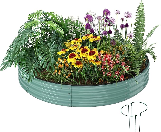 Galvanized Metal Planter Round Raised Garden Bed Kit for Gardening Outdoor，3x3x1ft Planter Grow Garden Box Raised Flower Bed，Round Galvanized Planter Outdoor Large Metal Fire Pit Ring