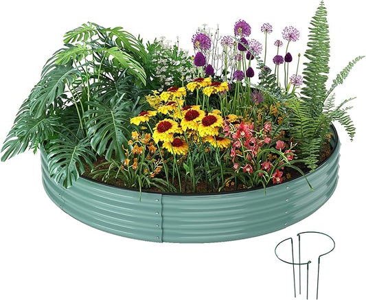 Galvanized Metal Planter Round Raised Garden Bed Kit for Gardening Outdoor，3x3x1ft Planter Grow Garden Box Raised Flower Bed，Round Galvanized Planter Outdoor Large Metal Fire Pit Ring