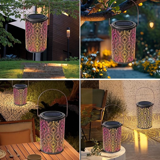 Solar-Powered Iron Art Lantern - Two Lighting Modes Waterproof Hanging Ambiance Lighting for Gardens & Patios, Perfect as Decorative Gift Housewarming Gift Mom Gifts (Peacock Feather)