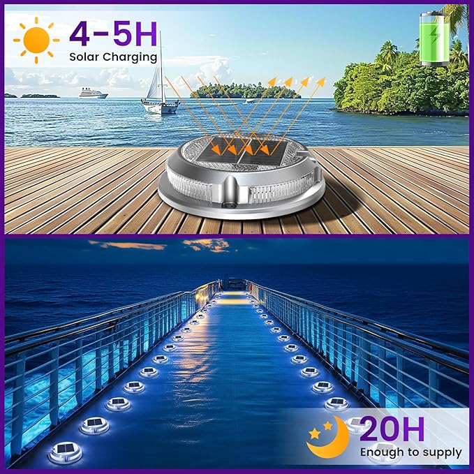 Quntis RGB Solar Deck Lights 2 Pack, 11 Lighting Modes Solar Driveway Lights Outdoor Waterproof IP68, Step Light for Outside, Deck Light Solar Powered for Stair Pathway Walkway