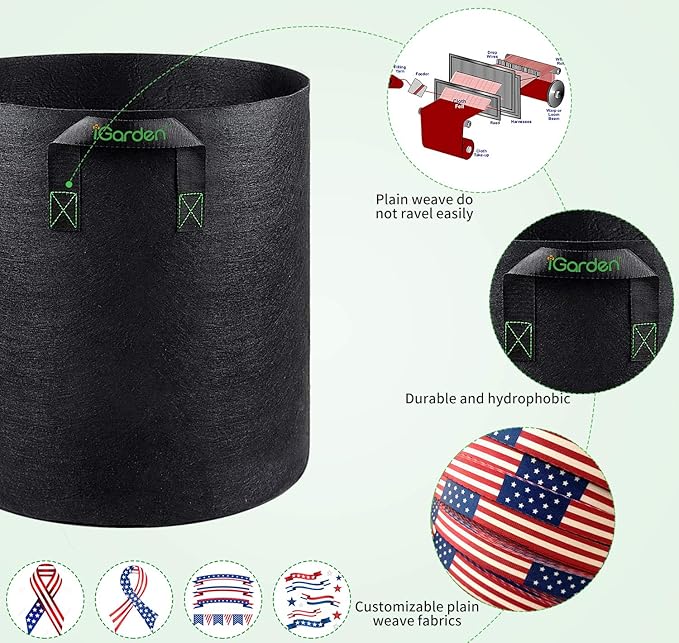 Grow Bags Tall, 7 Gallon Grow Pots 6 Pack with Handles, Heavy Duty 280G Thickened Nonwoven Fabric Plant Bag for Vegetables, Black