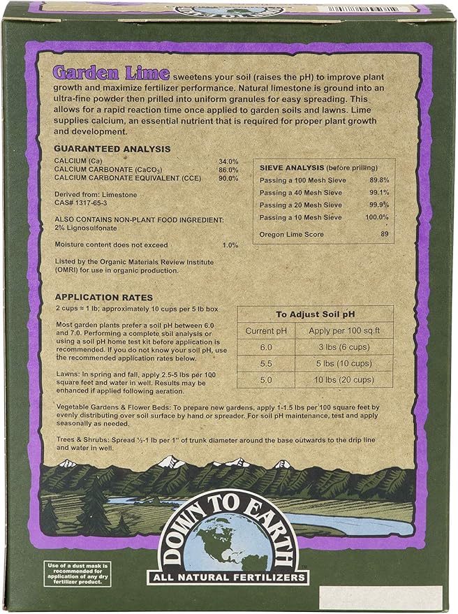 Down to Earth Organic Garden Lime Calcium Carbonate, 5lb