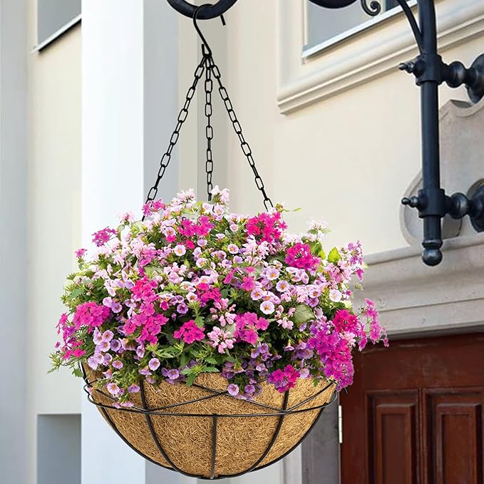 4 Pack 20 Inch Hanging Planters Baskets for Outdoor Plants Extra Large Deep Hanging Baskets with Natural Coconut Liner Flower Pots for Porch Balcony Garden Decor