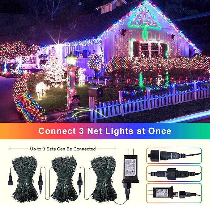 Net Lights Outdoor Mesh Lights, 360 LED Christmas Net Lights Plug in with Remote, 12x5 ft Extendable 8 Modes Net Lights Waterproof with Green Wire for Bushes Gazebo Lawn Patio Garden Tree (Multicolor)