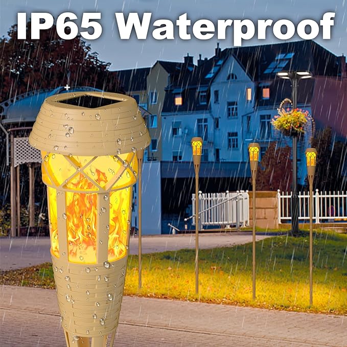 Solar Outdoor Lights – Solar Torch Lights with Flickering Flame for Garden Decor, Waterproof Solar Garden Lights, Outdoor Patio & Pathway Yard Decorations with Flame Torches - 8 Pack