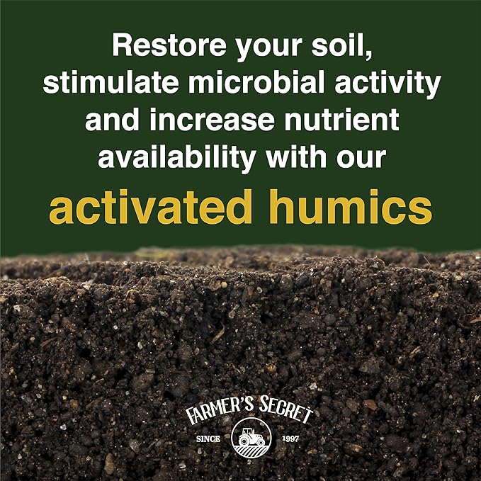 Farmer’s Secret Soil Revitalizer (8oz) - Organic (OMRI Listed) Soil Health Booster - Liquid Compost Soil Amendment - Activated Humic Acid - Liquid Compost Soil Amendment