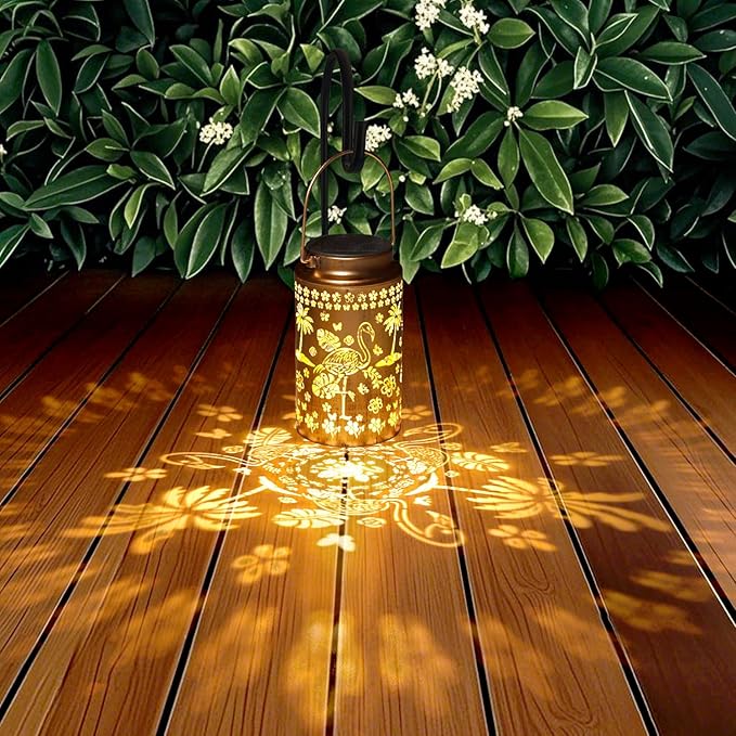 2 Pack Flamingo Solar Lanterns Outdoor Waterproof, Metal Hanging Lights Decorations for Garden Yard Lawn Patio, Flamingo Gifts for Women Mom Grandma Gardener for Mother'Day Christmas