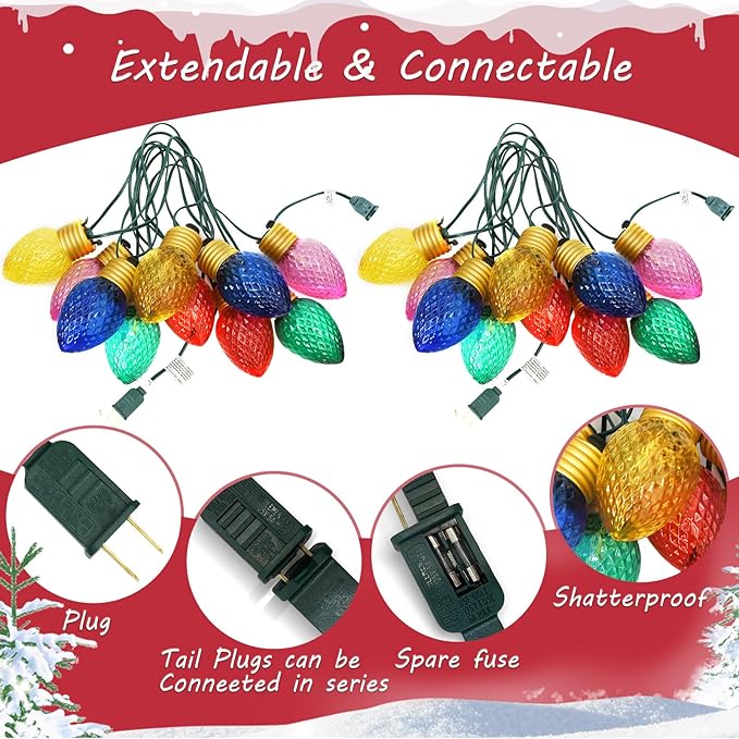 Jumbo Xmas String Lights, 16FT Large Multicolored Bulbs Christmas Hanging Lights with 10 LED Giant Multicolor Bulbs, C7 Big Bulb Vintage Christmas Decorations for Holiday Home Tree Roof Yard Garden