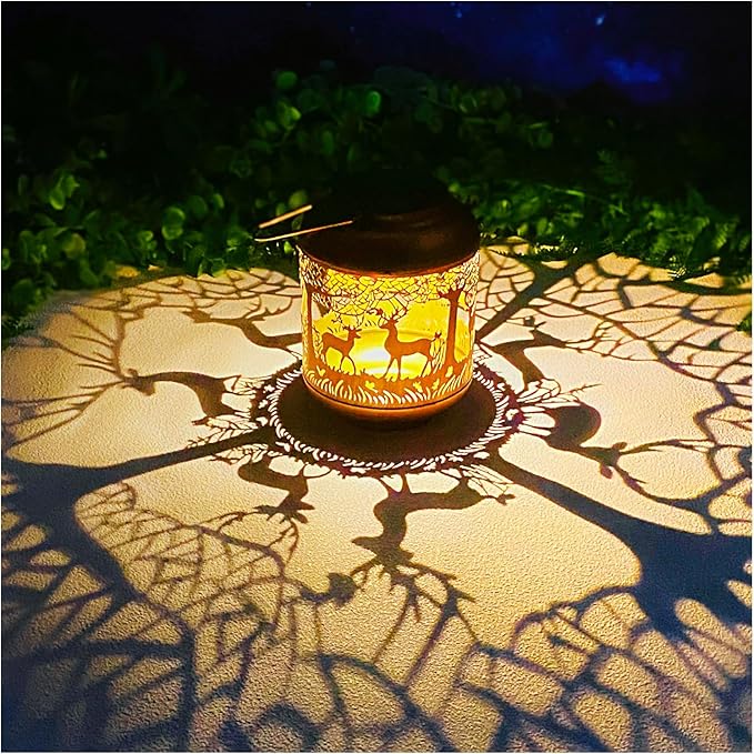 Deer Solar Lanterns Outdoor Waterproof Hanging Solar Lights Deer Gifts for Women Men Metal Decorative LED Lanterns for Yard, Patio, Lawn, Tabletop, Pathway, Landscape, Garden Decor