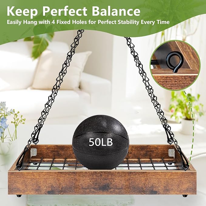 Plant Hanger Indoor Outdoor, 16" Large Hanging Planters for Indoor Plants Hanging Plant Holder Wood Metal Hanging Plant Shelf Large Hanging Baskets for Plants Outdoor Window Ceiling