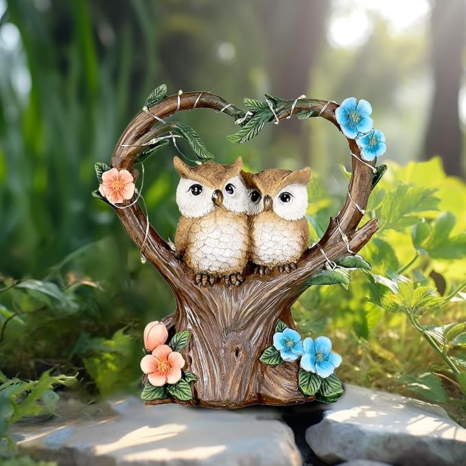 Solar Garden Owl Statue, Owl Figurines with Solar LED Lights for Garden Patio Lawn Ornaments, Indoor Outdoor Decor Waterproof Garden Gift for Owl Lovers 7''
