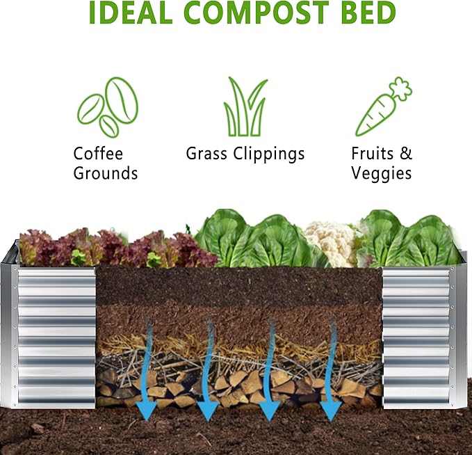 2PCS 8x2x1FT Galvanized Raised Garden Bed,Planter Raised Beds-Metal Garden Box,Large Plant for Outdoor Planting, Vegetables Bed,Flower,Herb-Sliver