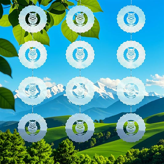 Bird Deterrents for Outside Owl Bird Scare Discs 3D Shiny Helix Wind Spinners, Reflective Bird Reflector & Stainless Steel Outdoor Garden Décor Sculpture Ornaments, Scare Birds Away from Yard Patio