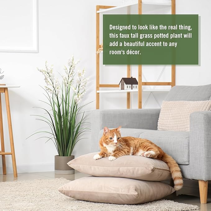 Artificial Tall Grass Plants with Pots 36“ 1 Pack Lily of The Valley Artificial Grass Home Interior Decorating and Outdoor Garden Decorations（White）