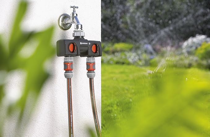 Gardena (38193 Two-Way Garden Hose Splitter with Flow Control Valves and Quick Connect Fittings. Connect 2 waterHoses to 1 Tap with Easy Connector Ports.
