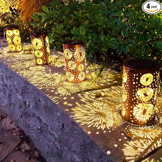 Mothers Day Gifts, 4 Pack Fireworks Solar Gardening Gifts Lanterns, Garden Decor for Outside, Solar Decorative Lights Waterproof, Outdoor Gifts for Women Mom Grandma, Yard Gifts for Patio, Pathway
