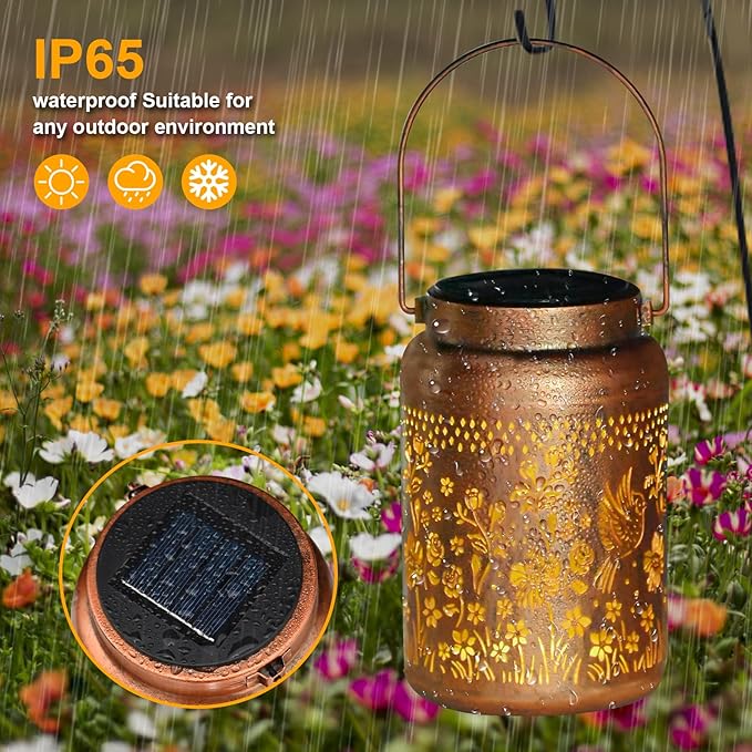 Cardinal Solar Lanterns Outdoor Waterproof Garden Decor Birthday Gifts for Women Mom Grandma Metal Hanging Hummingbird Solar Lights for Outside LED Lanterns for Yard Patio Lawn Pathway Landscape