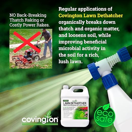 Covington Liquid Lawn Dethatcher, Liquid Aerator Aerating Soil Loosener to Condition Compacted Soil, Humic Grass Thatch Remover Buster, Kid and Pet Safe, 32 Oz