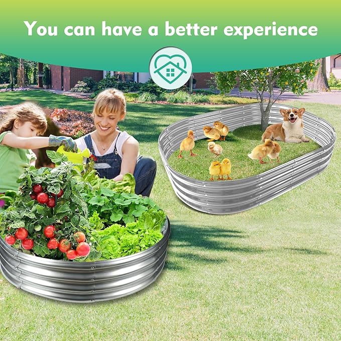 36 Inch Diameter Silver Galvanized Garden Raised Bed/Plant Box/Fire Ring-0.8mm Thick,12 Inch Tall,Crimped Edge and Corner,No Sharpe,Perfect for Plantings (3FT Diameter, Round)