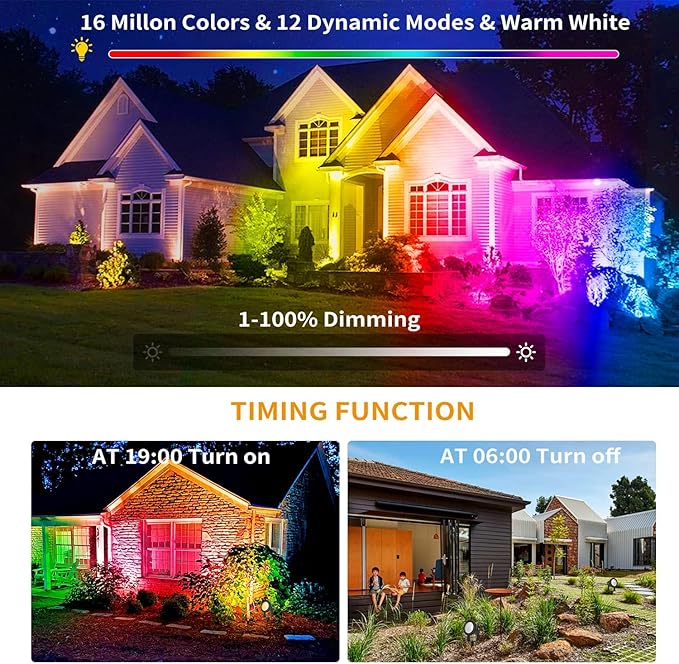 Christmas Spot Lights Outdoor 15W RGB Color Changing Landscape Lights with APP Control IP67 Waterproof Spotlight Outdoor 12V Low Voltage Landscape Lighting Outdoor Spotlights for Yard -2Pack