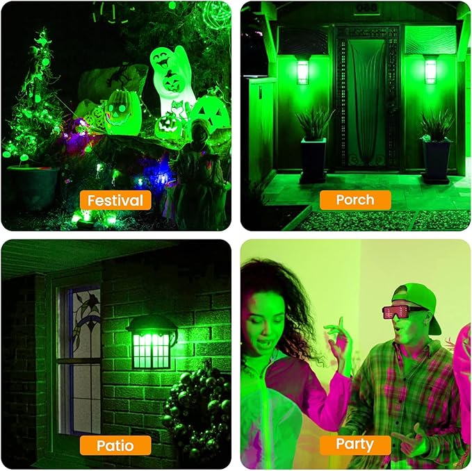 Hompavo 【Upgraded LED Flame Light Bulbs, 3 Modes Flickering Light Bulbs, E12 Chandelier Base Candle Fire Light Bulb for Halloween Christmas Party Porch Indoor & Outdoor Home Decoration, Green 6 Pack