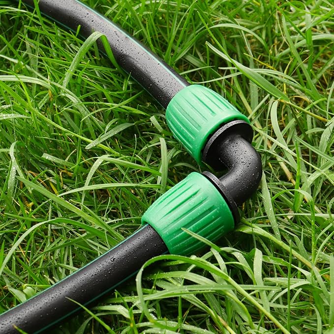 Drip Irrigation Fittings for 1/2 inch Tubing (0.60"-0.63" OD), 12 Pieces Barbed Elbow Drip Parts Locked Elbow Connectors, Drip Line Nuts Connectors for 1/2" Drip Irrigation Hose(Green)