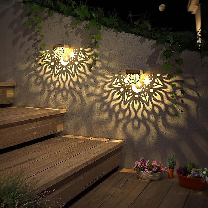 Solar Fence Lights 6 Pack Solar Deck Lights Waterproof LED Step Wall Outdoor Decorations Warm Yellow Decorative Lighting for Garden Backyard Yard Decor (Gold)