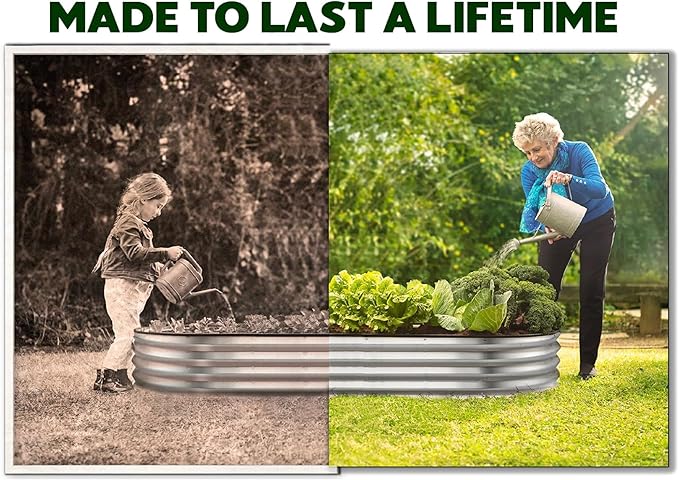 Galvanized Raised Garden Beds Outdoor // 8×2×1 ft Planter Raised Beds for Gardening, Vegetables, Flowers // Large Metal Garden Box (Silver) // Patented Tool-Free Design