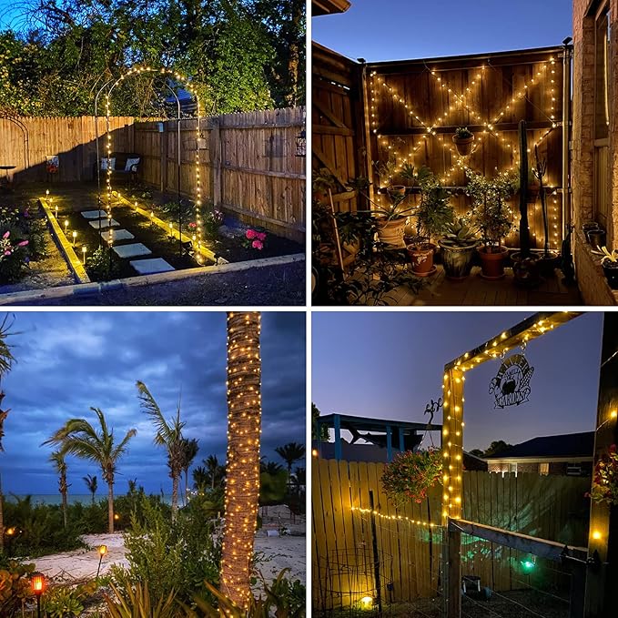 Solar Christmas String Lights Outside, 3 Pack Total 120FT 300 LED Solar Garden Twinkle Lights Outdoor, Waterproof with 8 Modes Solar Fairy Lights for Patio Party Wedding Christmas Decor (Warm White)