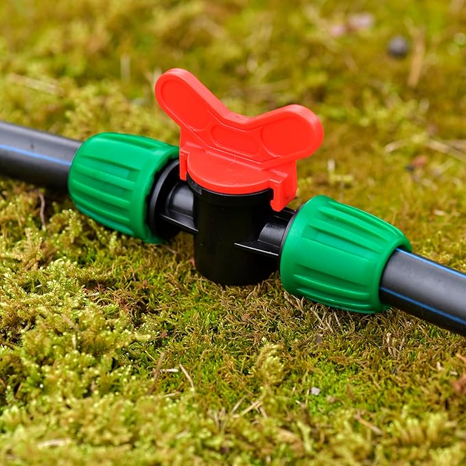 Drip Irrigation Fittings Switch Valve Connectors For 1/2 inch Tubing, Drip Line Shut-Off Valve Fittings With Locking Caps Barbed, For Garden Irrigation System-5Pcs/pack