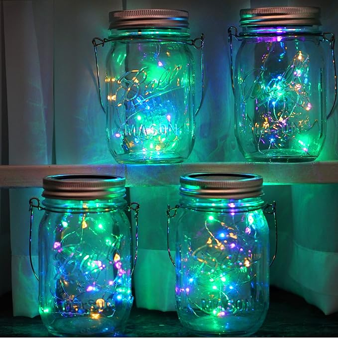 30 LED Solar Mason Jar Lights - 12 Pack with Hangers for Outdoor, Patio, Yard, Garden, Wedding Decorations
