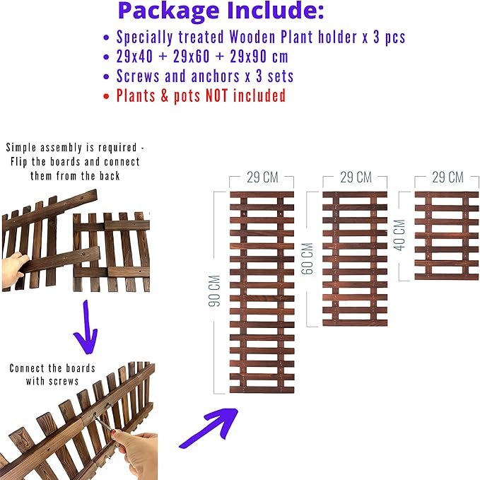 ShopLaLa Wall Planter – 3 Pack Wooden Hanging Planter for Indoor Plants, Air Plant Succulent Holder, Live Vertical Garden Large Wall Mounted Plant Stand Decor for Christma 15.7 + 23.6 + 35.4 Inch