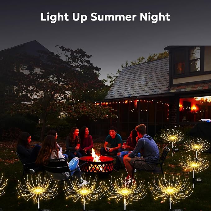Solar Outdoor Lights Outdoor Waterproof 200 LED Firework Light Solar Powered Sparkles Landscape Fairy Light Outside Decorations Lights for Yard Patio Pathway Lawn Party Decoration, 8 Pack