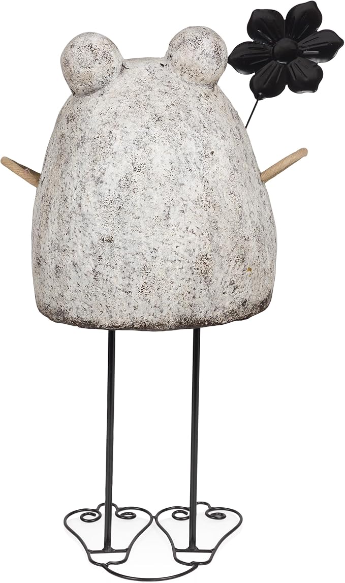 Alpine Corporation MCC860 Indoor/Outdoor Frog with Flower Garden Statue, Stone Finish Frog Statue for Yard, 24" H, Silver