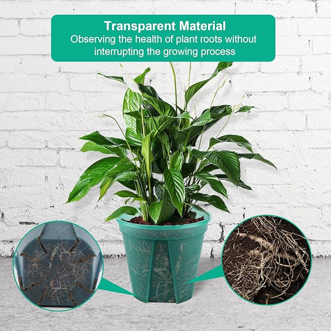 GREENPARA Green Transparent Plastic Planter 4/5 /6 inch Plant Nursery Pots with Drainage Hole Indoor Modern Decorative Containers for Plants with 10pcs Plant Labels, 12pcs