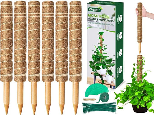 EAONE Moss Pole 126 Inch, 6 Pack 21" Monstera Plant Support for Climbing Potted Live Plants Indoor, Stackable Coco Coir Moss Sticks Monstera Stakes for Pothos Philodendron, with Garden Labels & Ties