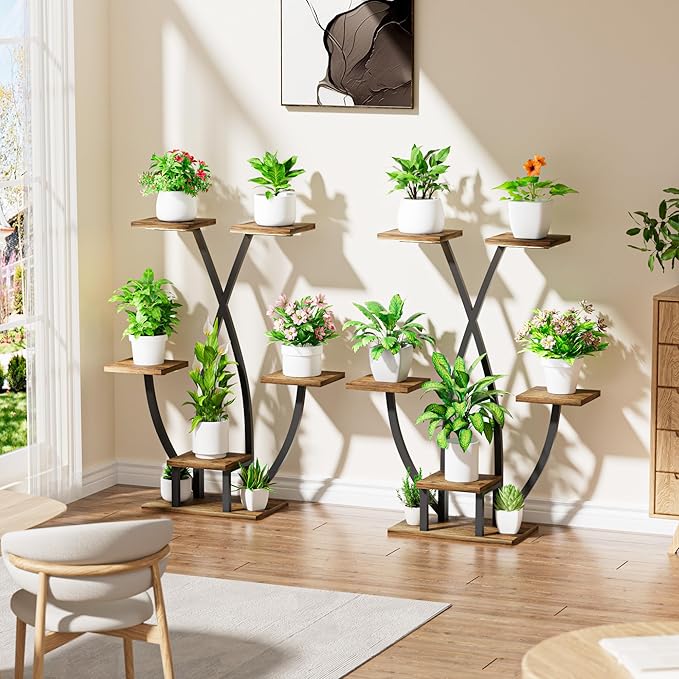 Plant Stand Indoor with Grow Light - 2 Pack Metal Plant Shelf, 6 Tiered Corner Plant Stand for Multiple Plants Display Rack Holder, Flower Stand for Indoor Plants, Balcony, Patio, Living Room, Garden