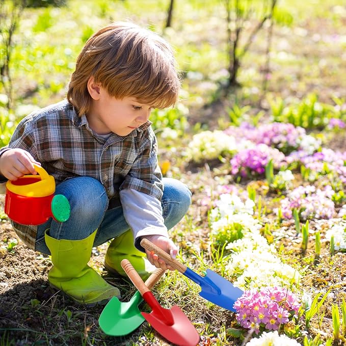 Gisafai 24 Pcs Toy Shovels for Kids Gardening Tools Kids Shovel Mini Metal Garden Shovel Sand Shovels for Kids with Sturdy Wooden Handle for Toddler Soil Planting Digging Tools, 4 Colors