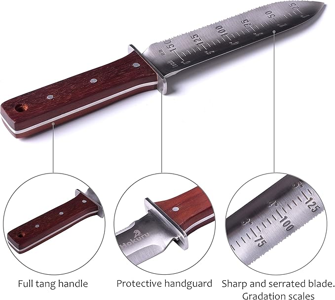 Hori Hori Knife - Landscaping, Digging, Weeding, Cutting, Planting Gardening Tool With Leather Sheath, Stainless Steel Blade and Sharpening Stone