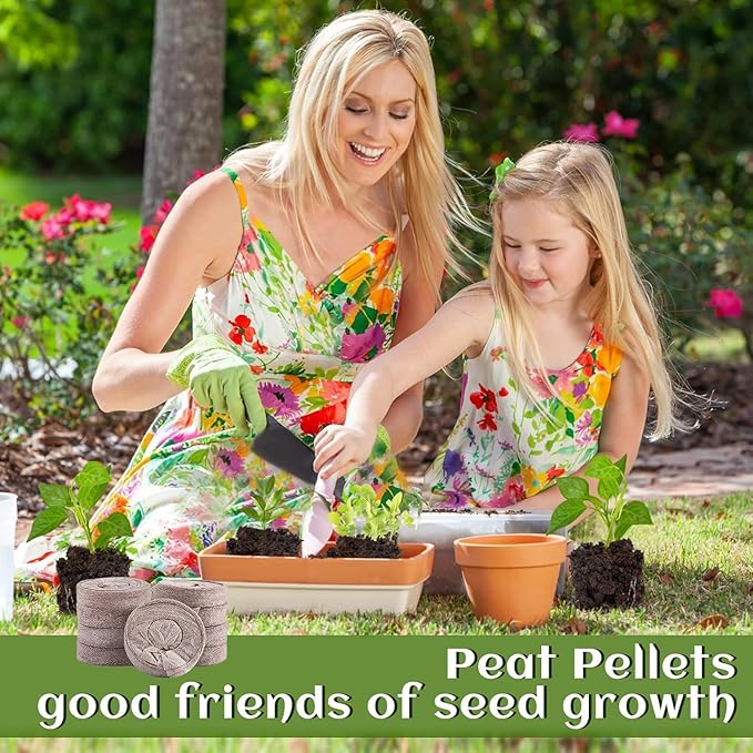 100pcs 50mm Peat Pellet, Plant Starting Plugs, Compressed Garden Soil Block with Labels, Plant Pods Bulk for Seedling Transplanting Herb Flower Vegetables