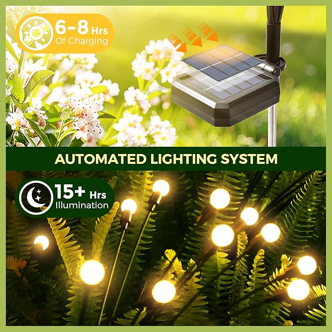 Solar Garden Lights - 80 LED Firefly Lights, Wind Sway, Waterproof for Christmas Yard, Patio, Pathway Decoration (8 Pack)