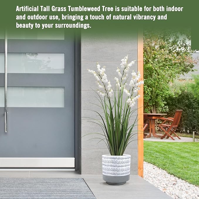 Artificial Tall Grass Plants with Pots 36“ 1 Pack Lily of The Valley Artificial Grass Home Interior Decorating and Outdoor Garden Decorations（White）