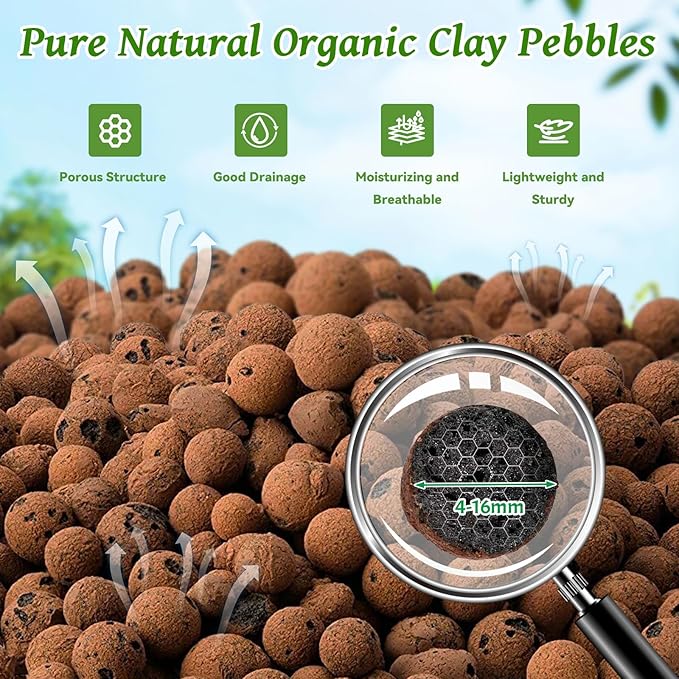 Riare 8 LBS Organic Expanded Clay Pebbles for Plants- 4mm-16mm Natural Leca Balls Lightweight Hydroponic Clay Pebbles for Indoor Plants, Hydroponic Growing, Plants Drainage, Aquaponics, Terrarium