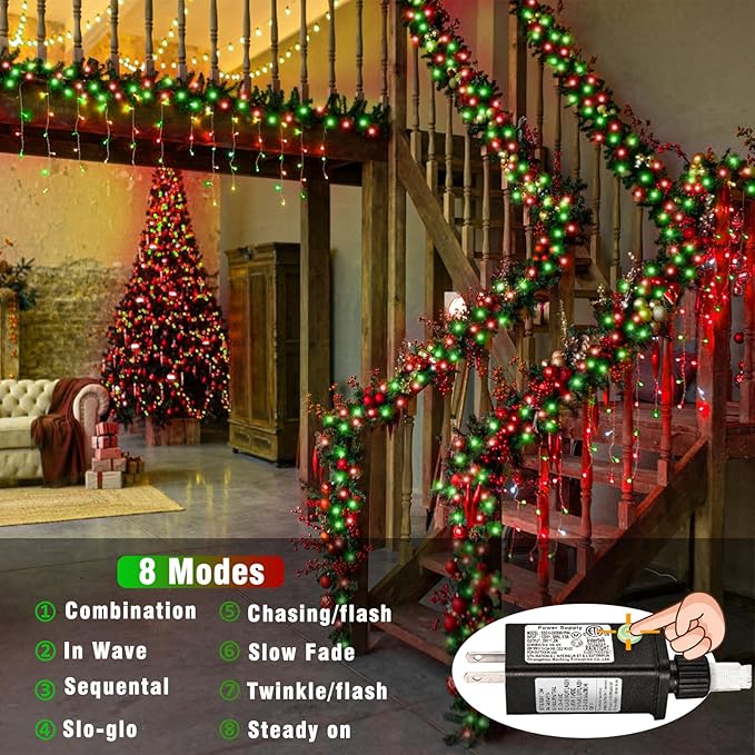 500 LED Halloween Lights Outdoor - 165ft Red and Green Christmas String Lights Indoor Clear Wire 8 Modes Plug in Waterproof Twinkle Fairy Lights for Indoor Outside Bedroom Home Party Decorations