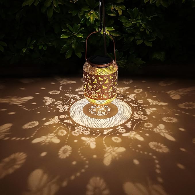 Solar Lanterns Outdoor Waterproof Bee Garden Decor Birthday Gifts for Women Mom Grandma Hanging Solar Lights Metal Lantern Decoration Outside for Yard, Patio, Backyard, Porch