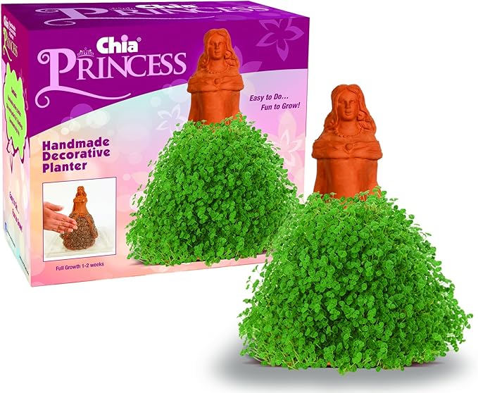 Chia Pet Princess with Seed Pack, Decorative Pottery Planter, Easy to Do and Fun to Grow, Novelty Gift, Perfect for Any Occasion