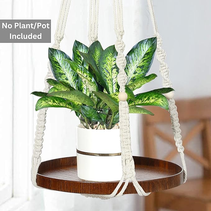 2 Pack Macrame Plant Hanger | Plant Hanger Indoor, Hanging Planter Shelf | Hanging Planter (Beige) (1 Large + 1 Medium)