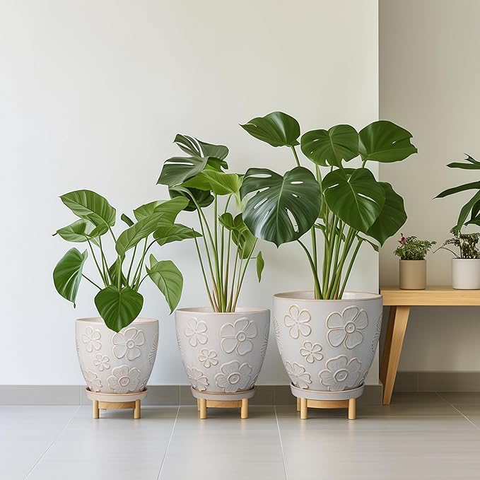 Ceramic Planter 8 Inch Plant Pot with Drainage Hole and Saucer Ceramic Pots for Indoor Plants Outdoor Large Flower Pot for Home Decor White