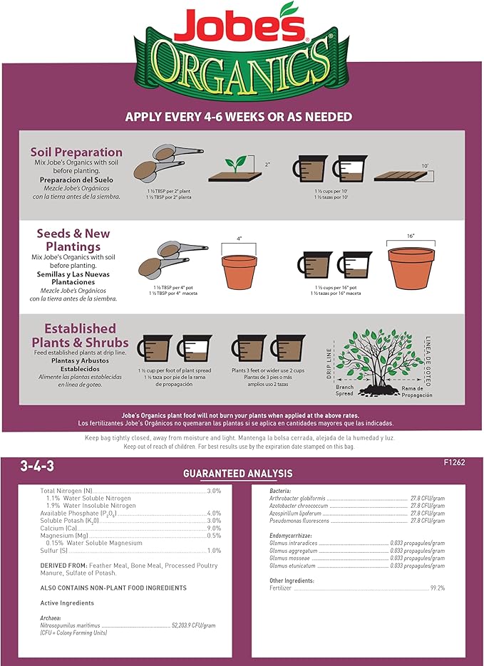 Jobe's Organics Granular Rose Fertilizer, Organic Plant Fertilizer for Rose, Hydrangea, Hibiscus, Azalea, and Other Flowering Shrubs, 4 lbs Bag